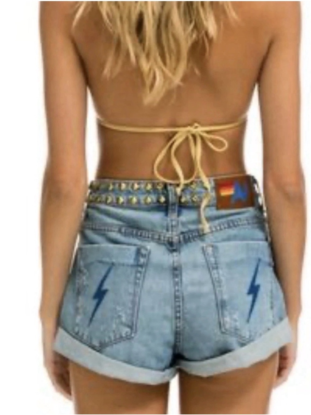 Aviator Nation Hi-Rise Rocker Live Free Bolt Jean Shorts Studded 27